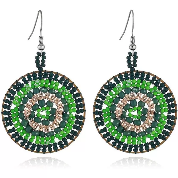 Boho Round Beaded Dangle Drop Earrings for Women Girls Handmade Ball Bead Seed Evil Eye Statement Big Dangling Hook Stud Earring Retro Bohemian Summer Sea Beach Jewelry GreenBoho Round Beaded Dangle Drop Earrings for Women Girls Handmade Ball Bead Seed Evil Eye Statement Big Dangling Hook Stud Earring Retro Bohemian Summer Sea Beach Jewelry Green