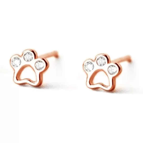 CZ Paw Earrings for Women Girls S925 Sterling Silver Cubic Zirconia Tiny Stud Tragus Post Pin Cute Paw Kitten Cat Puppy Dog Print Earrings Hypoallergenic Jewelry Gift for Pet Loverrose gold