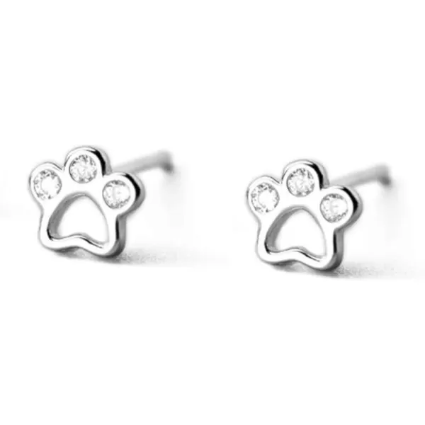 CZ Paw Earrings for Women Girls S925 Sterling Silver Cubic Zirconia Tiny Stud Tragus Post Pin Cute Paw Kitten Cat Puppy Dog Print Earrings Hypoallergenic Jewelry Gift for Pet Loversilver
