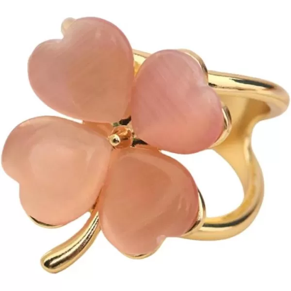 Clover Leaf Silk Scarf Ring Clip Brooch for Women Girls Gold Plated Artificial Color Birthstone Lucky Shamrock Flower Statement Finger Rings Size 85 Cute Shawl Scarves Dress Accessories Christmas StPatricks Day Jewelry GiftPink