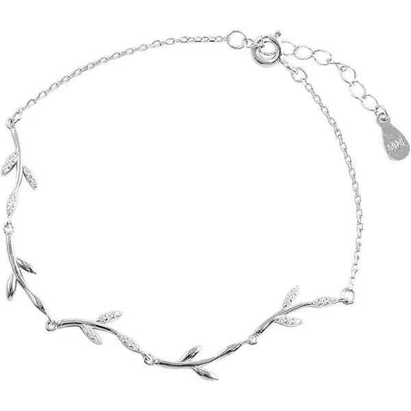 Crystal Leaf Bracelet for Women Girls Sterling Silver Danity Charm Link Bracelets Anklets Adjustable Chain Simple Elegant Jewelry Birthday Christmas Gifts for Daughter NieceCrystal Leaf Bracelet for Women Girls Sterling Silver Danity Charm Link Bracelets Anklets Adjustable Chain Simple Elegant Jewelry Birthday Christmas Gifts for Daughter Niece