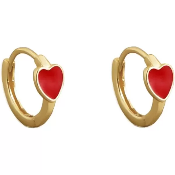 Cute Enamel Heart Hoop Earrings for Women Girls 925 Sterling Silver 14k Gold Plated Hypoallergenic Lovely Small Hoops Huggie Hoops Cartilage Piercing Jewelry Minimalist Dainty Gifts for Birthday ValentineRed