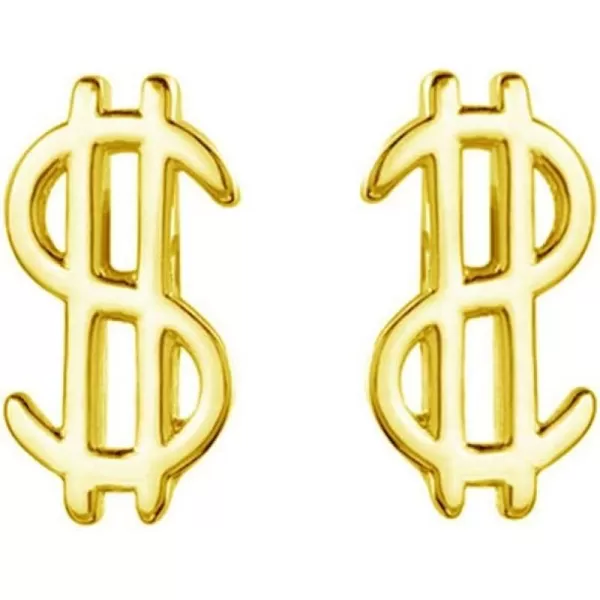 Cute Money Sign Stud Earrings for Women Girls S925 Sterling Silver Minimalist Small US Dollar Symbol Alphabet Punk Tragus Hypoallergenic Piercing Ear Christmas Holiday Souvenir Unique GiftsGold