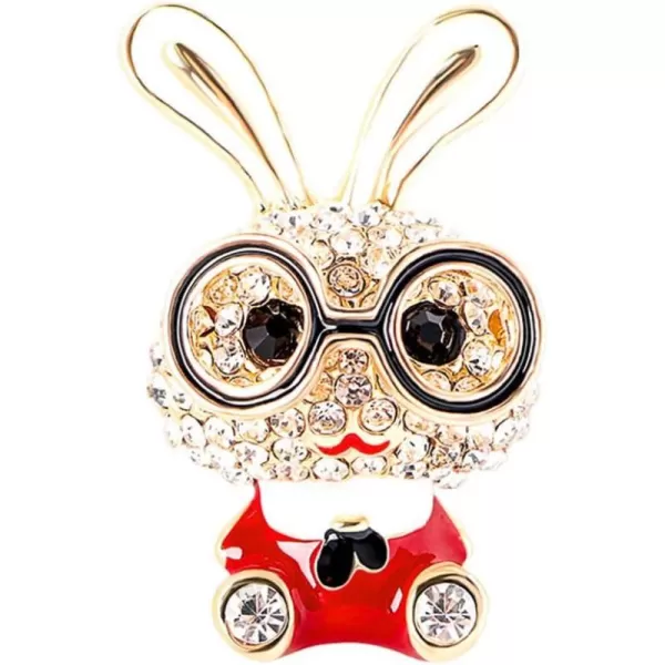 Cute Rhinestone Bunny Rabbit Brooch Pin for Women Girls Unisex Gold Plated Crystal Animal Bunny Pet Brooches Lapel Pins Dainty Graduation Honors Day Easter Holiday Jewelry Gift for Daughter Teacher StudentsRed