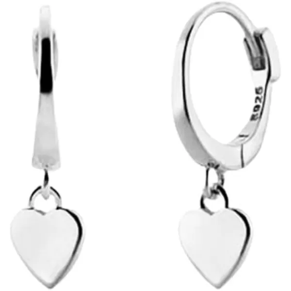 Dainty Heart Dangle Drop Cartilage Small Hoop Earrings for Women Girls 925 Sterling Silver Hypoallergenic Piercing Ear Cute Love Charms Dangling Tiny Huggie Hoops Minimalist Sleeper Jewelry Gifts 8mm InnerWhite Gold