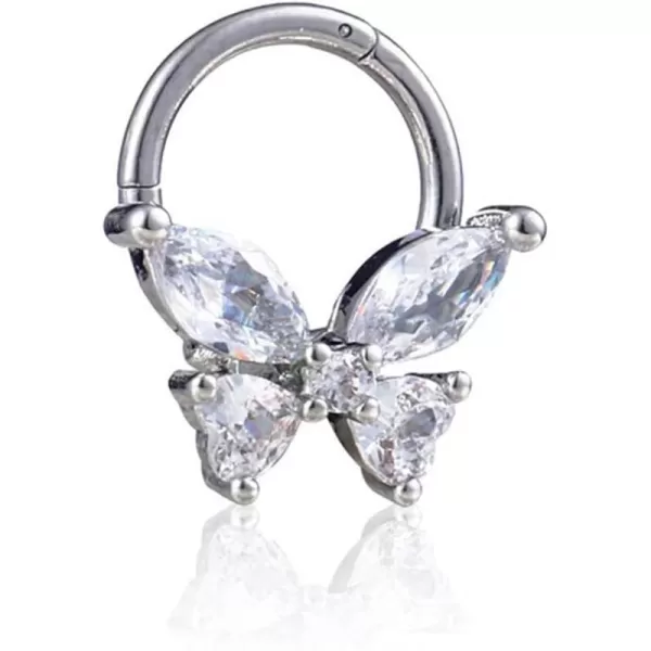 Dtja 16G CZ Butterfly Nose Ring Surgical Steel Septum Jewelry for Women Girls Crystal Hypoallergenic Hinged Segment Body Piercing Nose Hoop Rings Helix Ear Cartilage Rook Earrings 8mm 1 PieceDtja 16G CZ Butterfly Nose Ring Surgical Steel Septum Jewelry for Women Girls Crystal Hypoallergenic Hinged Segment Body Piercing Nose Hoop Rings Helix Ear Cartilage Rook Earrings 8mm 1 Piece