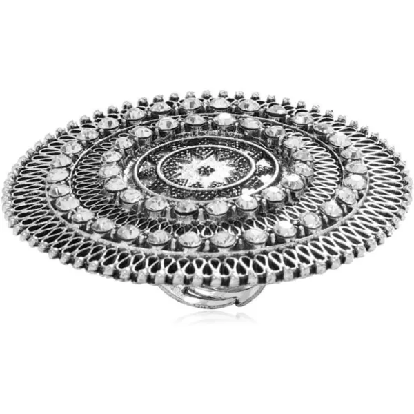 Dtja Boho Exaggerated CZ Statement Ring for Women Girls Adjustable Bohemian Antique Mosaic Crystal Expandable Big Open Wrap Finger Rings Comfort Fit Retro Indian Bollywood Style JewelrySilver Star