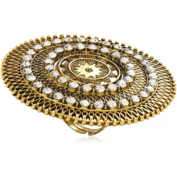 Dtja Boho Exaggerated CZ Statement Ring for Women Girls Adjustable Bohemian Antique Mosaic Crystal Expandable Big Open Wrap Finger Rings Comfort Fit Retro Indian Bollywood Style JewelryGold Star