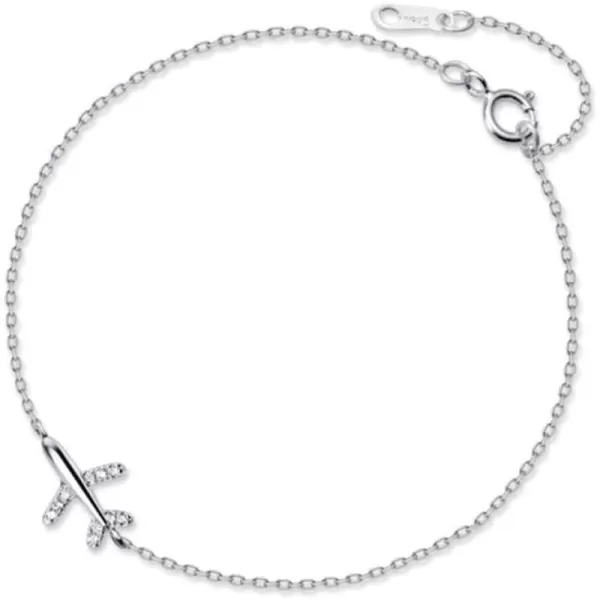 Dtja Crystal Airplane Bracelet for Women Sterling Silver Cute Delicate Fly Plane Adjustable Charm Link Bracelets Airline Jewelry Christmas Gifts Souvenir for Best Friend freedom Lover Wanderlust