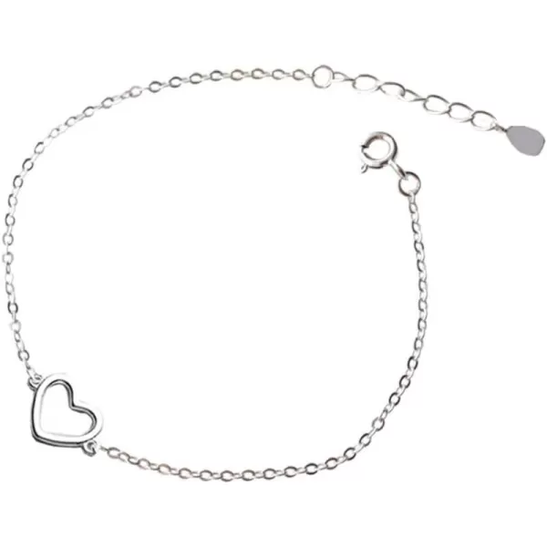 Dtja Minimalist Heart Sterling Silver Bracelet for Women Little Hollow Love Charm Adjustable Hand Chain Link Bracelet Anklet Gifts for Couple Lover Best Friend Mom Daughter