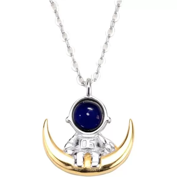 Dtja Moon Astronaut Pendant Necklace for Women Girls Silver Plated Unisex Adjustable Link Chain Cute Charm Couple Friends Necklaces Unique Birthday Valentine Jewelry Souvenir Giftwith Crescent