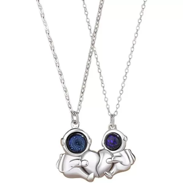 Dtja Moon Astronaut Pendant Necklace for Women Girls Silver Plated Unisex Adjustable Link Chain Cute Charm Couple Friends Necklaces Unique Birthday Valentine Jewelry Souvenir GiftSpaceman