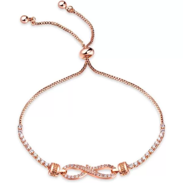 Dtja Stainless Steel Infinity Heart Symbol Charm Bracelet for Women Girls Lover Cubic Zirconia Ball Bead Adjustable Birthday Valentine Anniversary Jewelry Gift for Her
