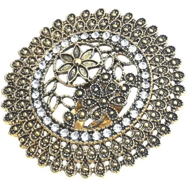 Dtja Vintage Big Round Statement Ring for Women Girls Boho Antique Mosaic Crystal CZ Expandable Open Wrap Finger Rings Adjustable Comfort Fit Indian Bollywood Style Exaggerated JewelryFlower