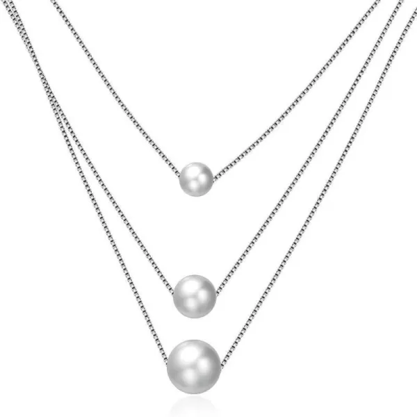 Layered Pearl Choker Necklace for Women Girls 925 Sterling Silver Tiny 3 Pearls Ball Bead Pendant Multilayer Long Tiered Box Chain Love Collar Necklace Dainty Jewelry 18Layered Pearl Choker Necklace for Women Girls 925 Sterling Silver Tiny 3 Pearls Ball Bead Pendant Multilayer Long Tiered Box Chain Love Collar Necklace Dainty Jewelry 18