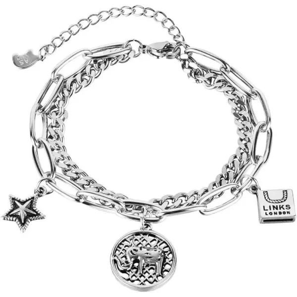 Lucky Elephant Bracelet for Women Girls Stainless Steel Cute Charm Animal Black Star Geometric Disc Square Paperclip Link Chain Adjustable Personalized Jewelry