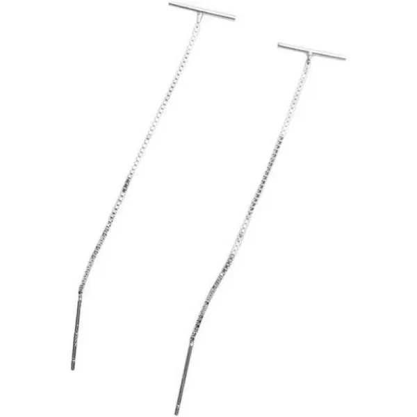 Minimalist Threader Bar Earrings for Women Girls S925 Sterling Silver Charm Long Tassel Chain Drop Dangling Simple Wire Thread Piercing Ear Stud Hypoallergenic Fashion Chic EarringSilver