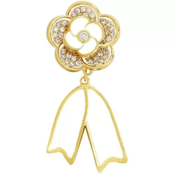 Rhinestone Camellia Flower Brooch Pin for Women Girls Gold Plated Dainty Cute Enamel Blossom Ribbon Lapel Pins Elegant Wedding Birthday Anniversary Jewelry Gift Souvenir WhiteRhinestone Camellia Flower Brooch Pin for Women Girls Gold Plated Dainty Cute Enamel Blossom Ribbon Lapel Pins Elegant Wedding Birthday Anniversary Jewelry Gift Souvenir White