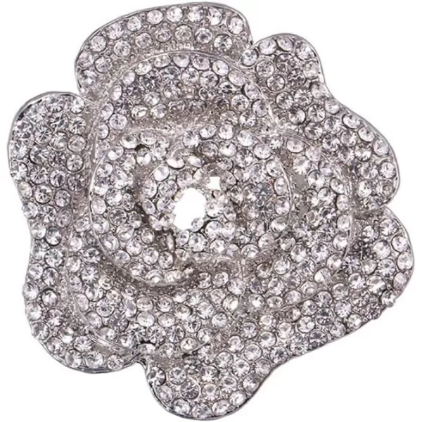 Rhinestone Rose Brooch Pin for Women Girls Fashion Crystal Big Blossom Flower Brooch Lapel Pins Elegant Dress Accessories Jewelry Boutonniere Corsage for Hat Bag Suit Tie Gift Wedding Mothers DaySilver Plated
