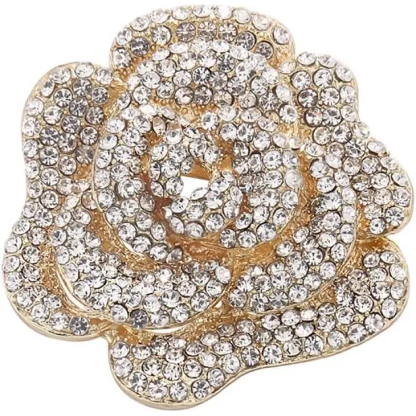 Rhinestone Rose Brooch Pin for Women Girls Fashion Crystal Big Blossom Flower Brooch Lapel Pins Elegant Dress Accessories Jewelry Boutonniere Corsage for Hat Bag Suit Tie Gift Wedding Mothers DayGold Plated
