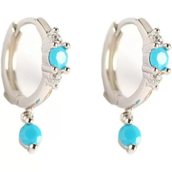 Small Turquoise Dangle Hoop Earrings for Women Girls Sterling Silver with Charm Tiny Huggie Cubic Zirconia Hoops Cartilage Stud Boho Vintage Dainty Jewelry Birthday Gifts SilverSmall Turquoise Dangle Hoop Earrings for Women Girls Sterling Silver with Charm Tiny Huggie Cubic Zirconia Hoops Cartilage Stud Boho Vintage Dainty Jewelry Birthday Gifts Silver