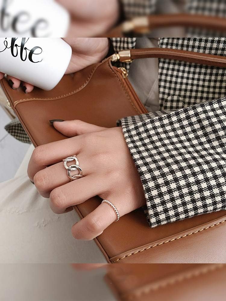 Dtja Silver Wide Open Band Ring for Women Girls Statement Cuban Link Chain Adjustable Punk Hip Hop Motorcycle Rings Comfort Fit Fashion Vintage JewelryDtja Silver Wide Open Band Ring for Women Girls Statement Cuban Link Chain Adjustable Punk Hip Hop Motorcycle Rings Comfort Fit Fashion Vintage Jewelry
