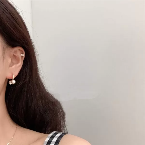 14K Huggie Hoop Earrings with Charms CZ Pearl Drop for Women Girls Copper Round Hoops 6mm 2 Pearls Gold Plated Cartilage Earring Fashion Jewelry Birthday Wedding Valentines Day Gifts for Best Friend14K Huggie Hoop Earrings with Charms CZ Pearl Drop for Women Girls Copper Round Hoops 6mm 2 Pearls Gold Plated Cartilage Earring Fashion Jewelry Birthday Wedding Valentines Day Gifts for Best Friend