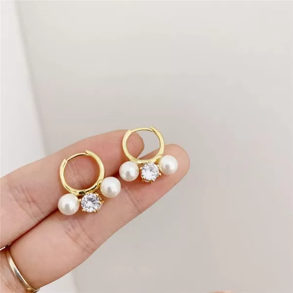 14K Huggie Hoop Earrings with Charms CZ Pearl Drop for Women Girls Copper Round Hoops 6mm 2 Pearls Gold Plated Cartilage Earring Fashion Jewelry Birthday Wedding Valentines Day Gifts for Best Friend14K Huggie Hoop Earrings with Charms CZ Pearl Drop for Women Girls Copper Round Hoops 6mm 2 Pearls Gold Plated Cartilage Earring Fashion Jewelry Birthday Wedding Valentines Day Gifts for Best Friend