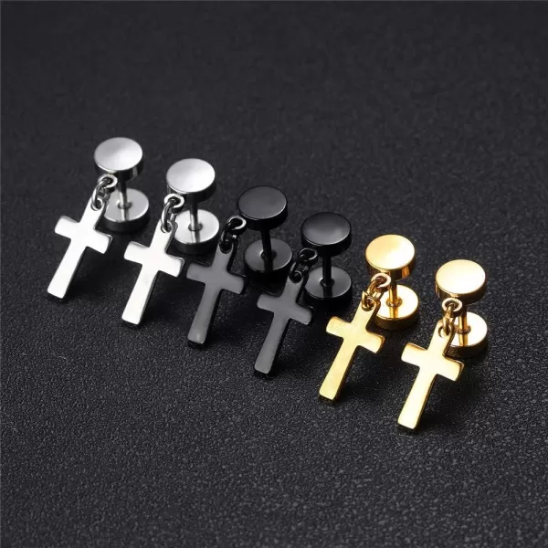 18G Barbell Cross Drop Stainless Steel Stud Earrings for Women Girls Men Hypoallergenic Piercing Dumbbell Ball Screw Studs Cartilage Tragus Fashion Punk Fake Jewelry Faith Gifts for FriendsSilver