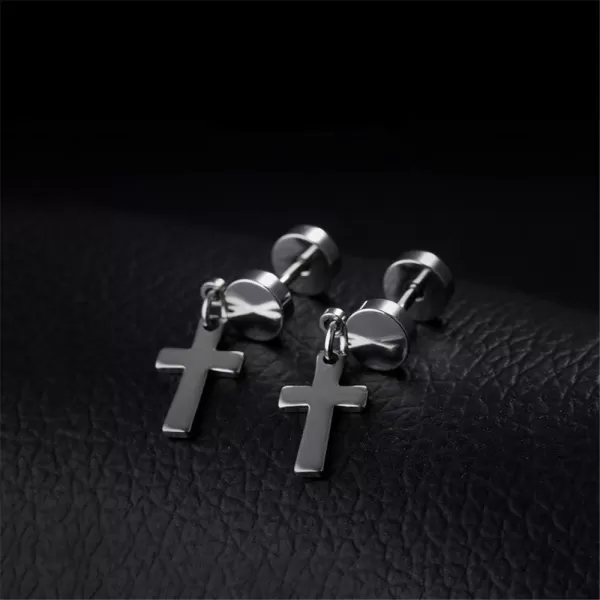 18G Barbell Cross Drop Stainless Steel Stud Earrings for Women Girls Men Hypoallergenic Piercing Dumbbell Ball Screw Studs Cartilage Tragus Fashion Punk Fake Jewelry Faith Gifts for FriendsBlack