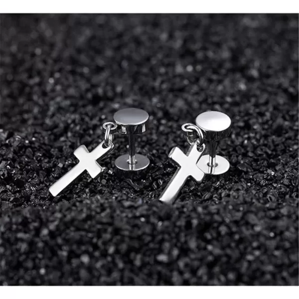 18G Barbell Cross Drop Stainless Steel Stud Earrings for Women Girls Men Hypoallergenic Piercing Dumbbell Ball Screw Studs Cartilage Tragus Fashion Punk Fake Jewelry Faith Gifts for FriendsSilver