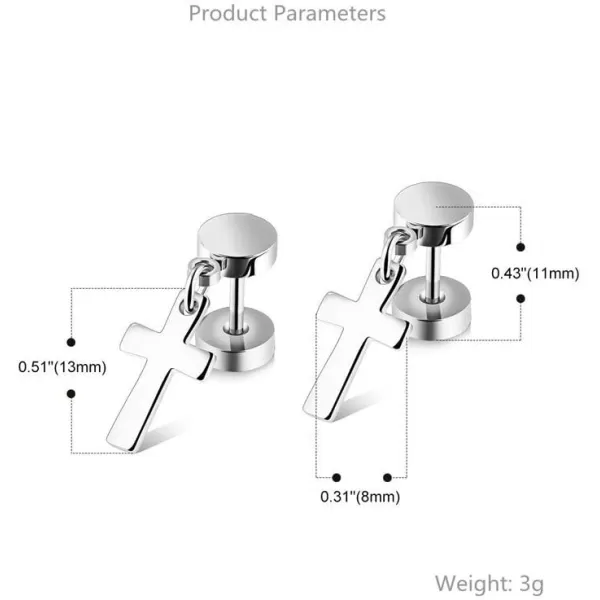 18G Barbell Cross Drop Stainless Steel Stud Earrings for Women Girls Men Hypoallergenic Piercing Dumbbell Ball Screw Studs Cartilage Tragus Fashion Punk Fake Jewelry Faith Gifts for FriendsSilver