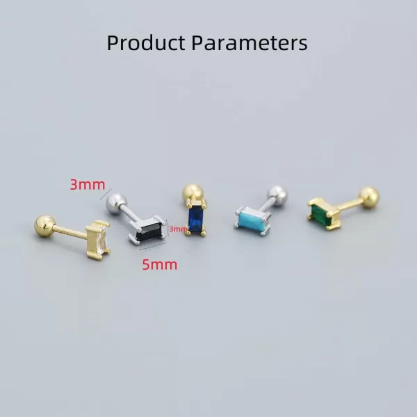 18G Tiny Rectangle Stud Earrings for Women Girls 925 Sterling Silver Hypoallergenic Minimalist Cute Small Studs Cartilage Tragus 3mm Ball Screw Back Dainty Birthstone Jewelry Gifts Christmas BirthdayGreen CZ