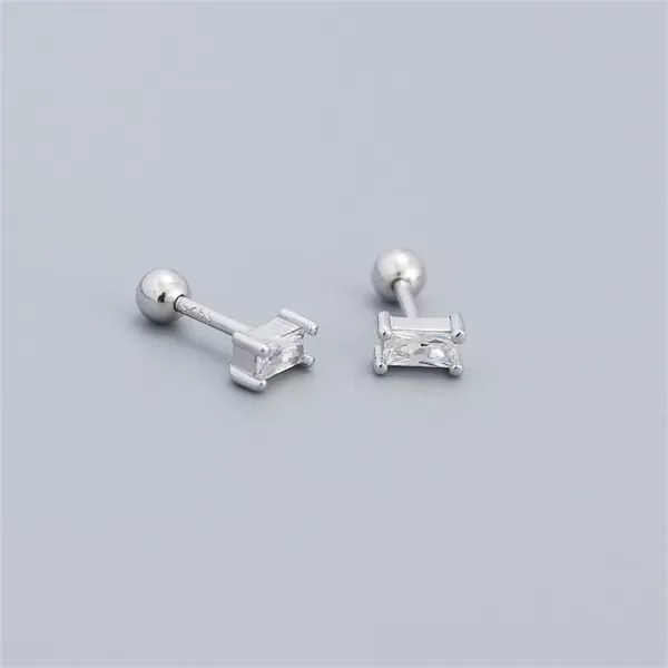 18G Tiny Rectangle Stud Earrings for Women Girls 925 Sterling Silver Hypoallergenic Minimalist Cute Small Studs Cartilage Tragus 3mm Ball Screw Back Dainty Birthstone Jewelry Gifts Christmas BirthdayClear CZ