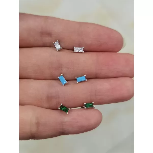18G Tiny Rectangle Stud Earrings for Women Girls 925 Sterling Silver Hypoallergenic Minimalist Cute Small Studs Cartilage Tragus 3mm Ball Screw Back Dainty Birthstone Jewelry Gifts Christmas BirthdayGreen CZ