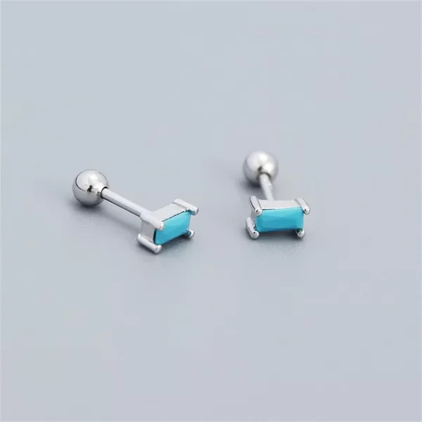 18G Tiny Rectangle Stud Earrings for Women Girls 925 Sterling Silver Hypoallergenic Minimalist Cute Small Studs Cartilage Tragus 3mm Ball Screw Back Dainty Birthstone Jewelry Gifts Christmas BirthdayTurquoise
