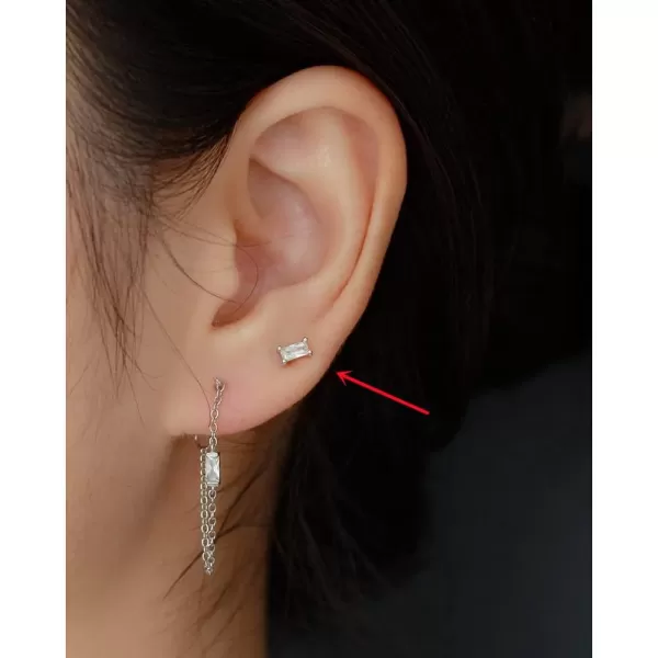 18G Tiny Rectangle Stud Earrings for Women Girls 925 Sterling Silver Hypoallergenic Minimalist Cute Small Studs Cartilage Tragus 3mm Ball Screw Back Dainty Birthstone Jewelry Gifts Christmas BirthdayClear CZ