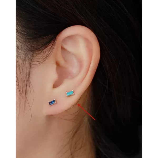 18G Tiny Rectangle Stud Earrings for Women Girls 925 Sterling Silver Hypoallergenic Minimalist Cute Small Studs Cartilage Tragus 3mm Ball Screw Back Dainty Birthstone Jewelry Gifts Christmas BirthdayTurquoise