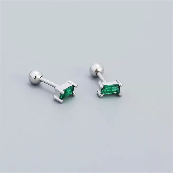 18G Tiny Rectangle Stud Earrings for Women Girls 925 Sterling Silver Hypoallergenic Minimalist Cute Small Studs Cartilage Tragus 3mm Ball Screw Back Dainty Birthstone Jewelry Gifts Christmas BirthdayGreen CZ