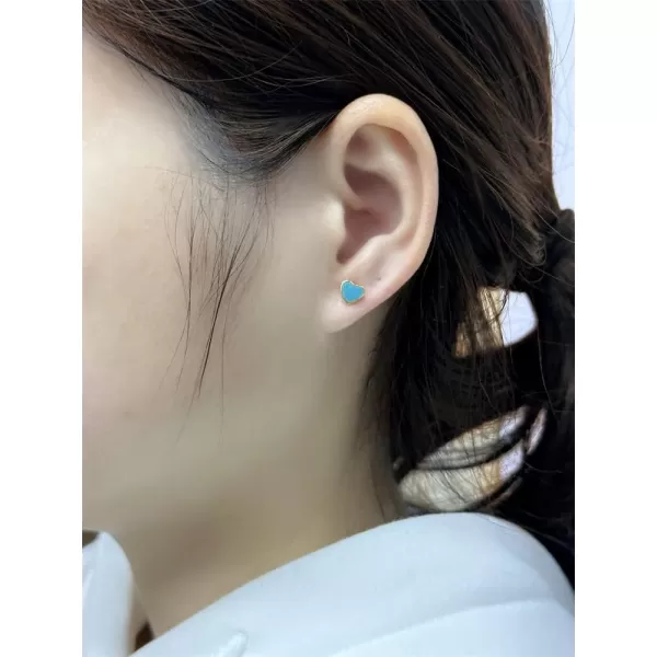 18g Titanium Heart Love Earrings for Women Girls 14k Gold Plated Stainless Steel Hypoallergenic Cute Tiny Sequins Stud Cartilage Tragus Screw Back Post Piercing Sensitive EarBlue
