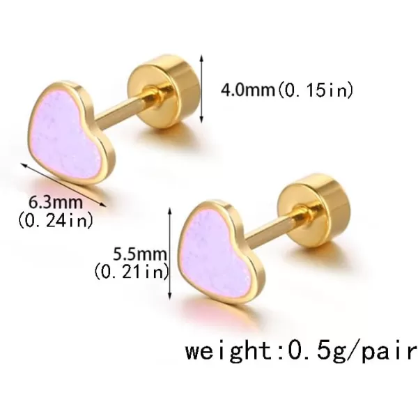 18g Titanium Heart Love Earrings for Women Girls 14k Gold Plated Stainless Steel Hypoallergenic Cute Tiny Sequins Stud Cartilage Tragus Screw Back Post Piercing Sensitive EarPurple