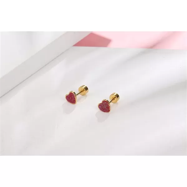 18g Titanium Heart Love Earrings for Women Girls 14k Gold Plated Stainless Steel Hypoallergenic Cute Tiny Sequins Stud Cartilage Tragus Screw Back Post Piercing Sensitive EarRed