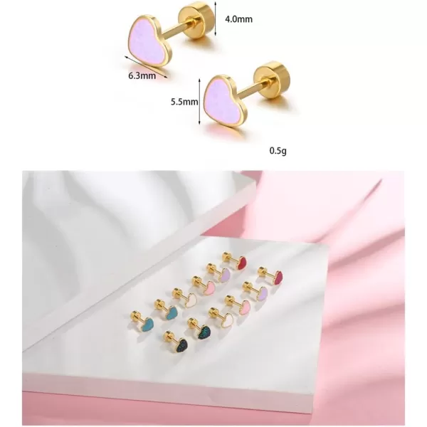 18g Titanium Heart Love Earrings for Women Girls 14k Gold Plated Stainless Steel Hypoallergenic Cute Tiny Sequins Stud Cartilage Tragus Screw Back Post Piercing Sensitive EarRed