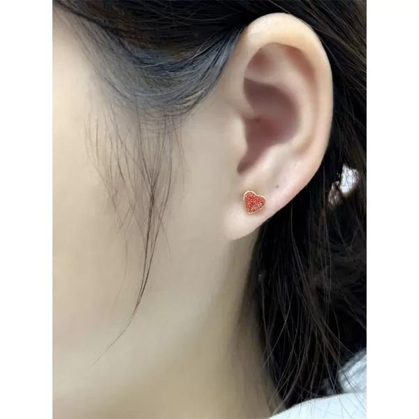 18g Titanium Heart Love Earrings for Women Girls 14k Gold Plated Stainless Steel Hypoallergenic Cute Tiny Sequins Stud Cartilage Tragus Screw Back Post Piercing Sensitive EarRed