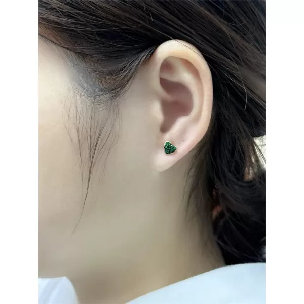 18g Titanium Heart Love Earrings for Women Girls 14k Gold Plated Stainless Steel Hypoallergenic Cute Tiny Sequins Stud Cartilage Tragus Screw Back Post Piercing Sensitive EarBlack Green