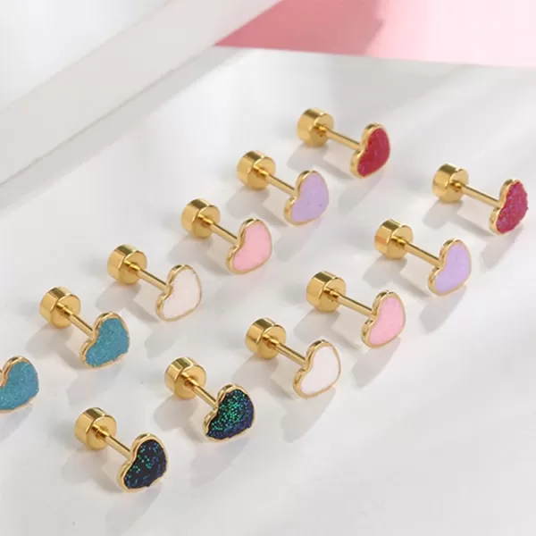18g Titanium Heart Love Earrings for Women Girls 14k Gold Plated Stainless Steel Hypoallergenic Cute Tiny Sequins Stud Cartilage Tragus Screw Back Post Piercing Sensitive EarPurple