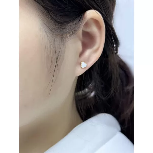 18g Titanium Heart Love Earrings for Women Girls 14k Gold Plated Stainless Steel Hypoallergenic Cute Tiny Sequins Stud Cartilage Tragus Screw Back Post Piercing Sensitive EarWhite