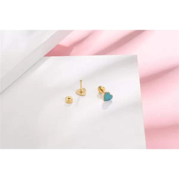 18g Titanium Heart Love Earrings for Women Girls 14k Gold Plated Stainless Steel Hypoallergenic Cute Tiny Sequins Stud Cartilage Tragus Screw Back Post Piercing Sensitive EarBlue