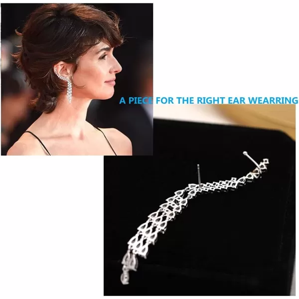 1pc of CZ Long Fringe Cuff Crystal Stud Earring Right Ear Crawler Climber for Women Girls Bridal 925 Sterling Silver Post Pin Dainty Rhinestone Tassel Chandelier Drop Dangle Statement Wedding Jewelry1pc of CZ Long Fringe Cuff Crystal Stud Earring Right Ear Crawler Climber for Women Girls Bridal 925 Sterling Silver Post Pin Dainty Rhinestone Tassel Chandelier Drop Dangle Statement Wedding Jewelry