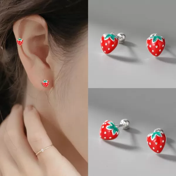20g Dainty Strawberry Fruits Stud Earrings 925 Sterling Silver Hypoallergenic Small Stud Cartilage Earring for Women Girls Red Green Enamel Ball Screw Back Piercing Jewelry Cute Gifts Birthday Christmas20g Dainty Strawberry Fruits Stud Earrings 925 Sterling Silver Hypoallergenic Small Stud Cartilage Earring for Women Girls Red Green Enamel Ball Screw Back Piercing Jewelry Cute Gifts Birthday Christmas